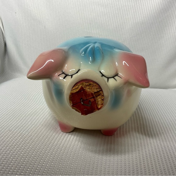 Vintage 1957 Hull Pottery Corky Pig Blue Pink
Ceramic Piggy Bank Cork Nose Plug - Picture 3 of 9